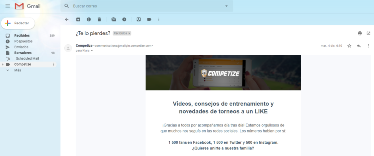 Promocionar web de torneo con newsletter