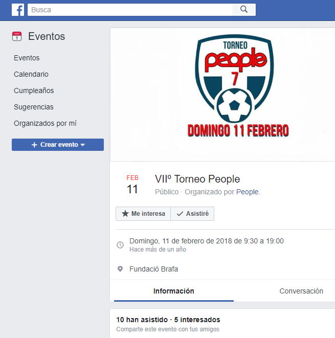 Evento de fútbol en Facebook