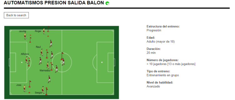 Entrenamientos en easy2coach de fútbol. Automatismo de presión de balón.