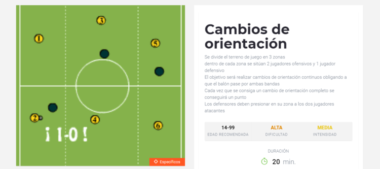 Entrenamiento de fútbol. Cambios de orientación.