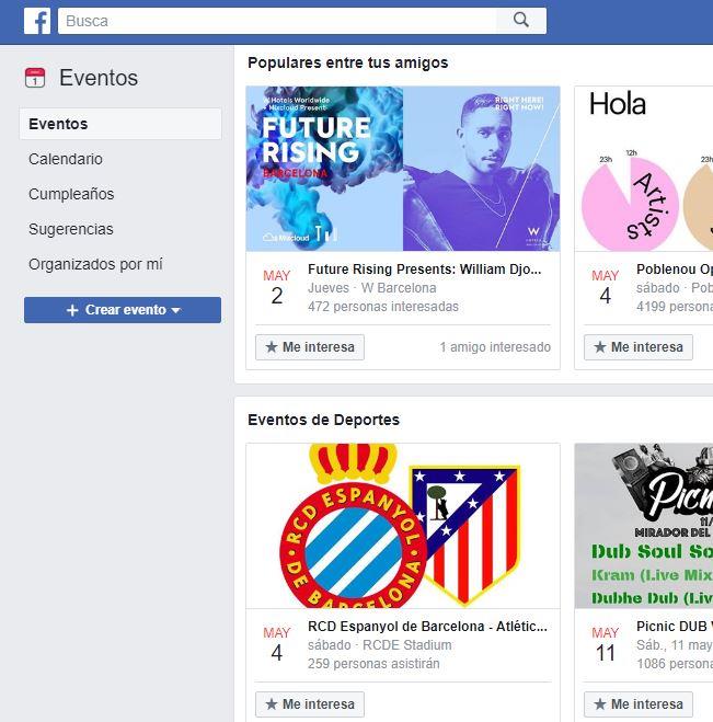 Eventos cercanos en Facebook