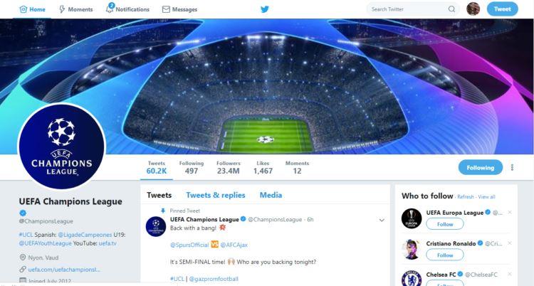 Twitter promocional de la Champions League