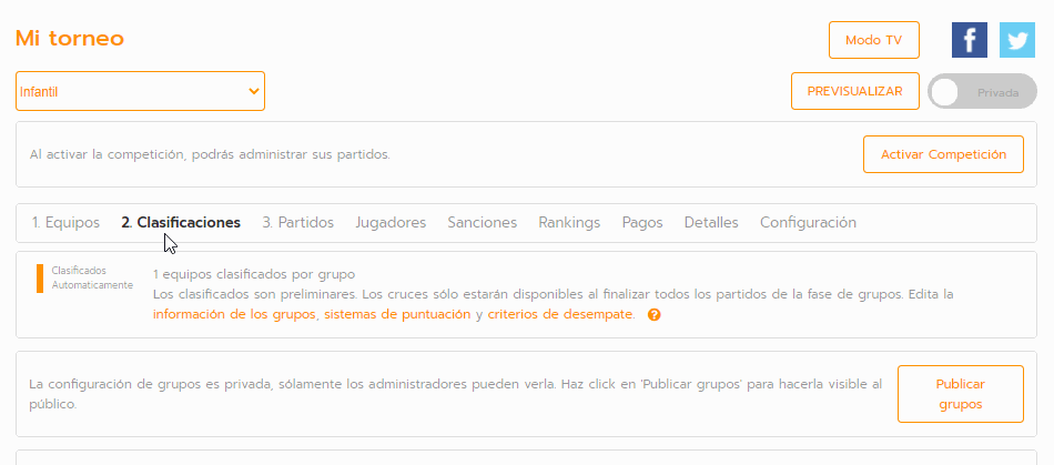 Crear cuadro de eliminatorias con brackets y fixtures