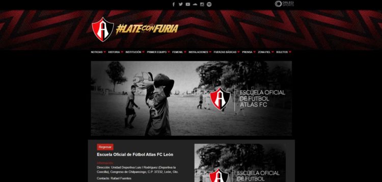 Escuela de soccer del Atlas FC en México