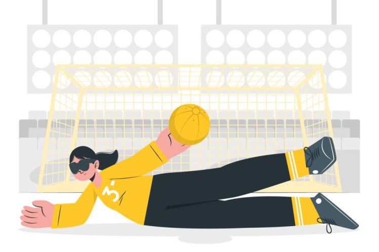 Ilustración de goalball y medidas del campo.