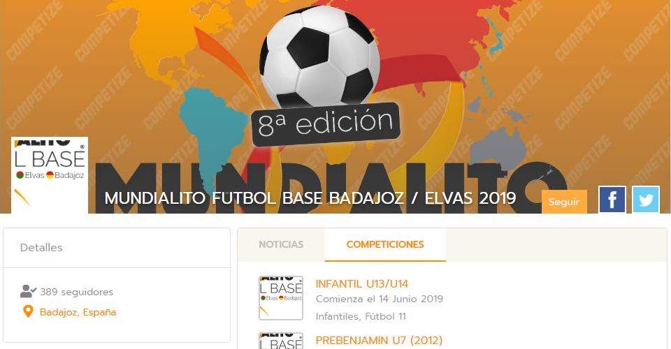 Mundialito de Badajoz organiza o seu campeonato com o programa e apps do Competize