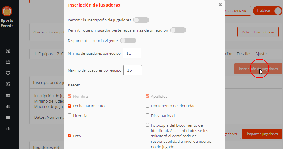 Importar equipos y entrenadores con permiso de edición
