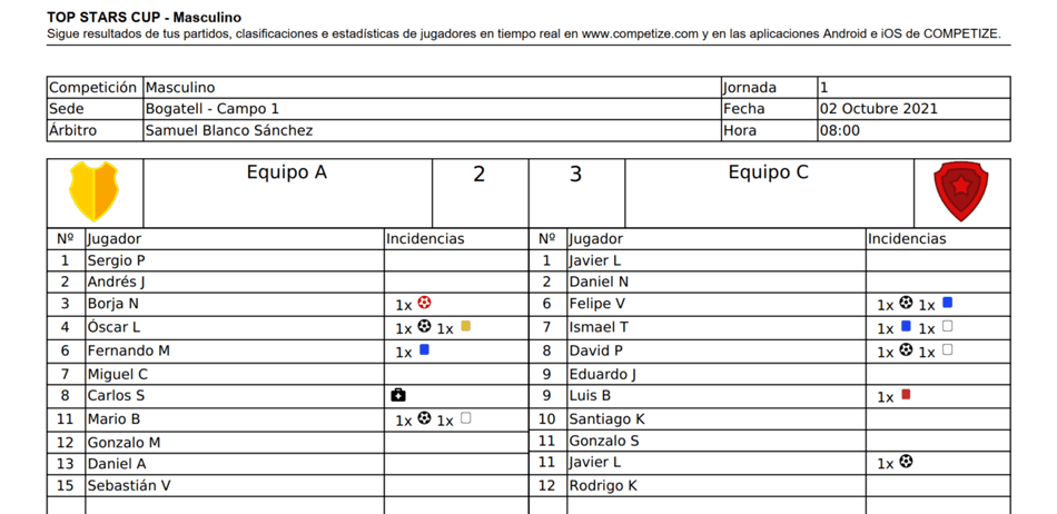 Acta digital para torneos y ligas de fútbol