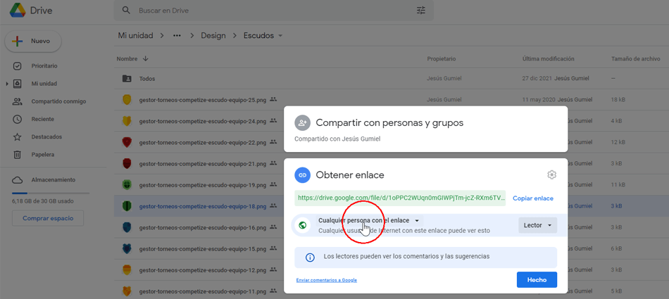 Alojar imágenes y escudos de equipos en Google Drive