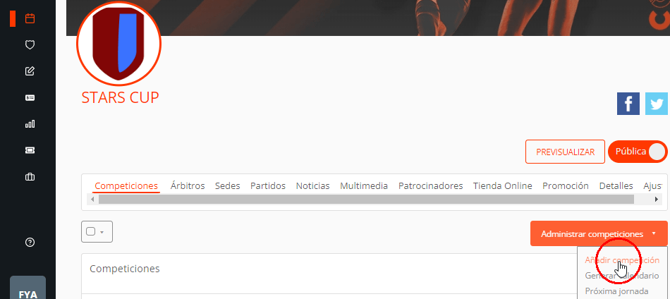 Añadir una competición al crear un torneo o liga