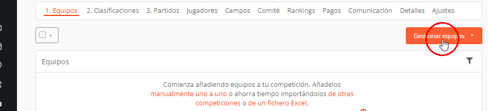 Añadir equipos al crear torneos, ligas y campeonatos