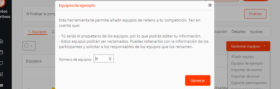 Añadir equipos de ejemplo a competiciones para hacer pruebas