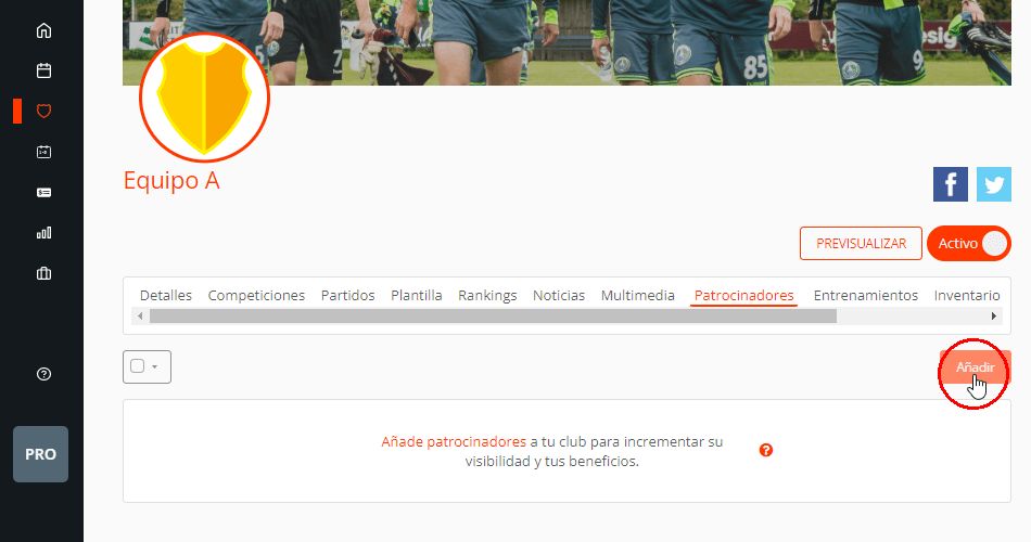 Añadir patrocinadores y sponsors en equipos y clubes