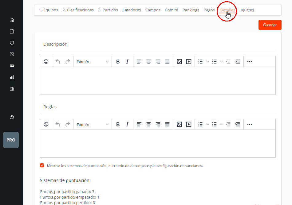 Añadir reglamento de la competición y normas de juego del torneo