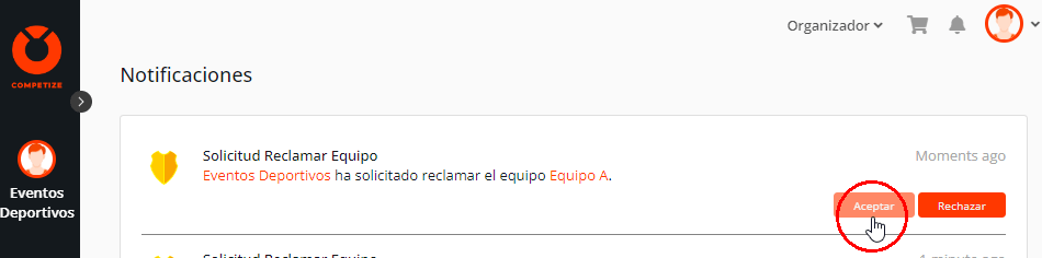Aprobar o rechazar la transferencia de un equipo al delegado o entrenador