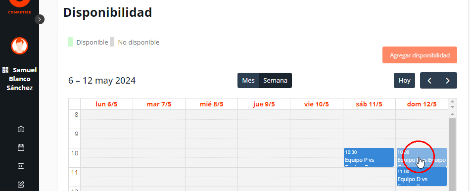 Calendario de partidos y disponibilidad horaria del árbitro