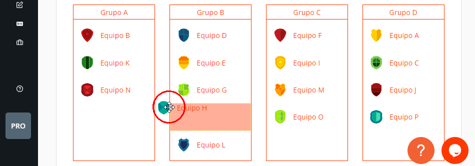 Cambiar el sorteo de equipos en grupos de un torneo o liga