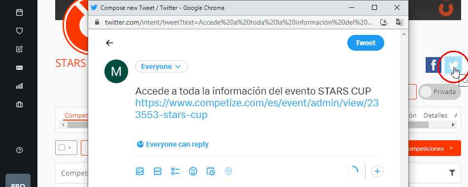Compartir eventos deportivos con jugadores y delegados en Twitter