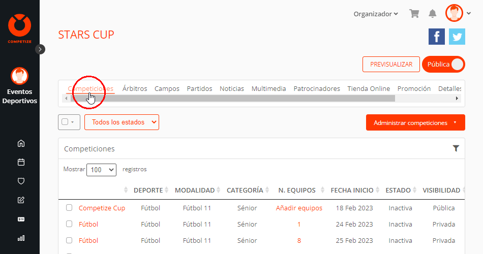 Competiciones de fútbol, voleibol, baloncesto y tenis