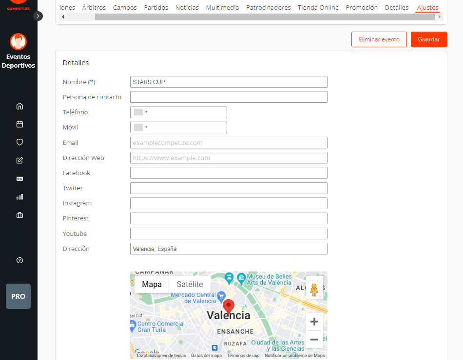 Contacto para promoción e inscripciones en un evento deportivo