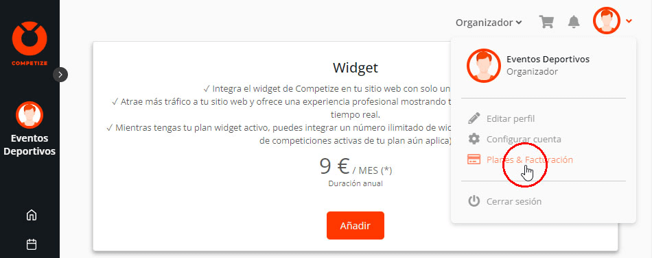 Contratar integración de un widget en la página web de un torneo