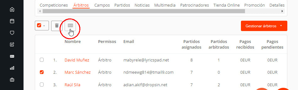 Control de gastos de arbitraje en un torneo o liga