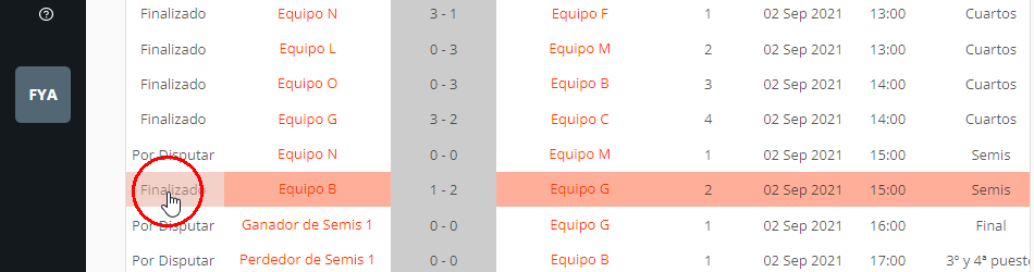 Crear brackets del torneo con partidos de eliminación directa