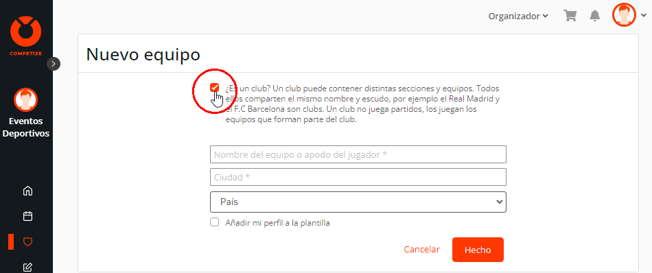 Crear clubes deportivos de fútbol, baloncesto, eSports
