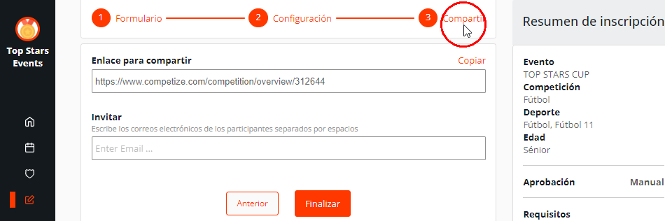 Crear y compartir formulario de inscripción en un torneo