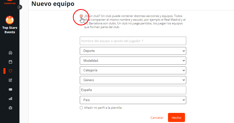 Crear equipos deportivos de fútbol, baloncesto, eSports