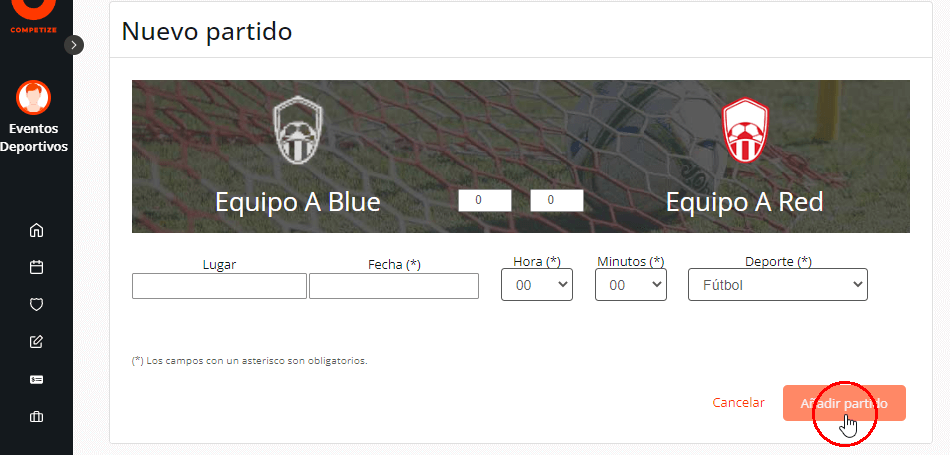 Crear partidos de entrenamiento entre jugadores del equipo