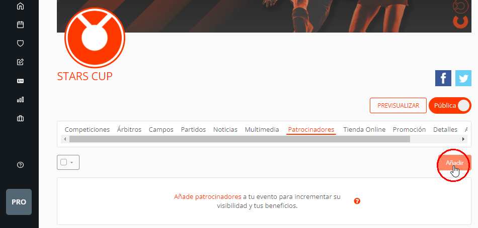 Crear patrocinadores y sponsors en eventos deportivos