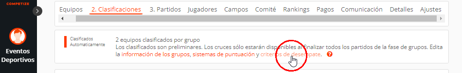 Criterios de desempate en tabla de clasificaciones o posiciones