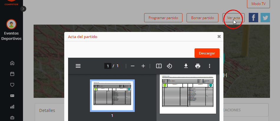 Documentación de partidos con actas digitales en PDF