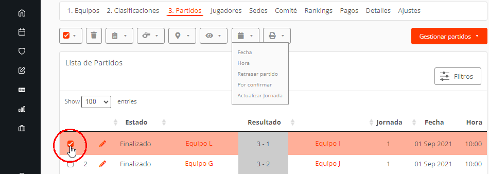 Edición múltiple del calendario: partidos y fixtures