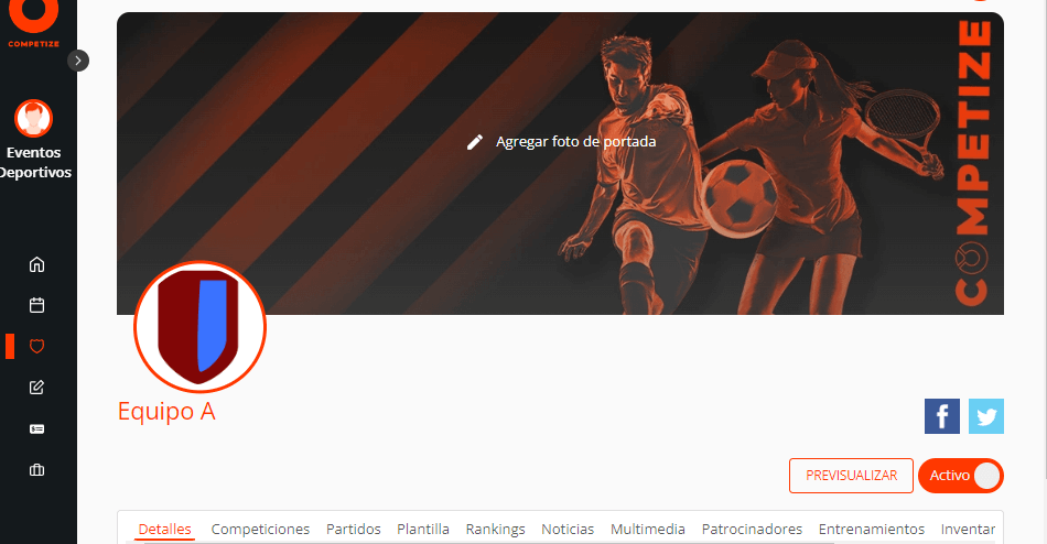 Perfil del equipo en un torneo, liga, campeonato