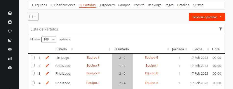 Editar múltiples partidos y sus jornadas, fechas, horas