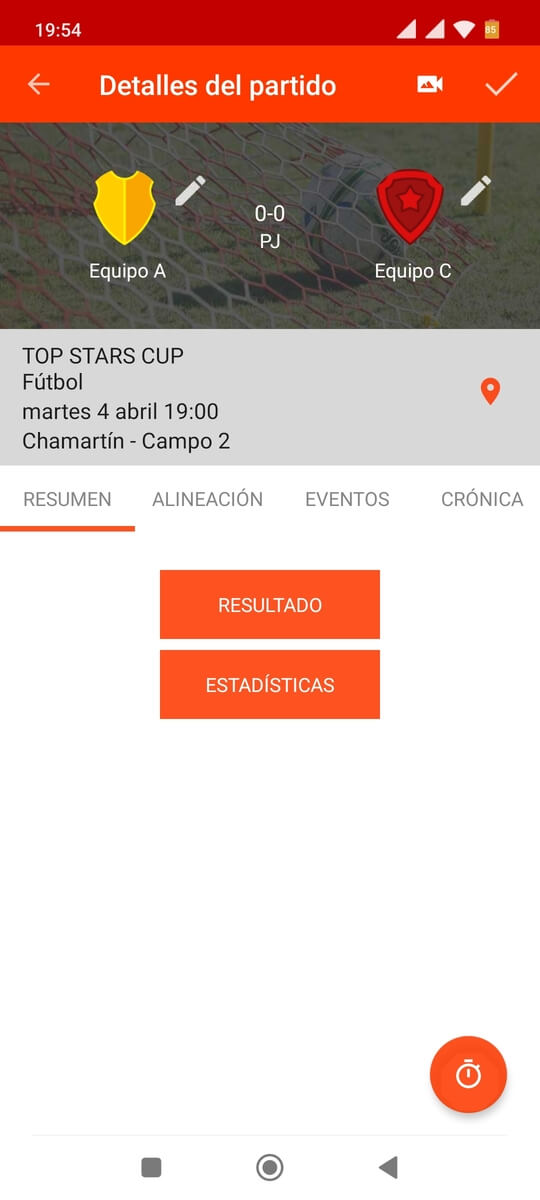 Editar resultados de partidos del torneo o liga con una app