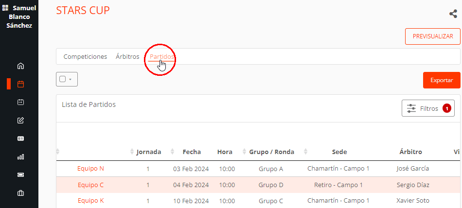 Editar resultados de partidos en la web como jefe de árbitros
