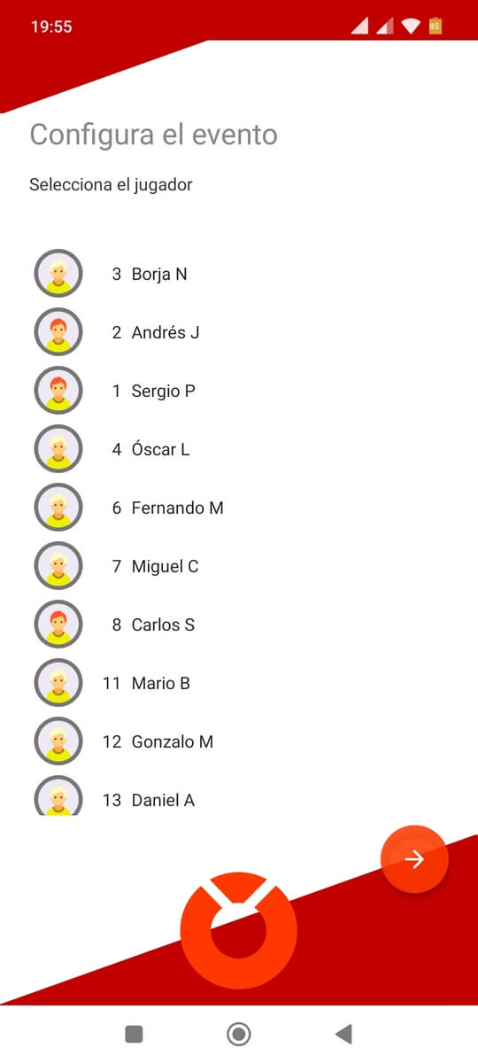 Elegir un jugador al editar las estadísticas en partidos del torneo