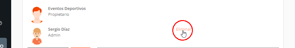 Eliminar administradores de eventos deportivos, torneos y ligas
