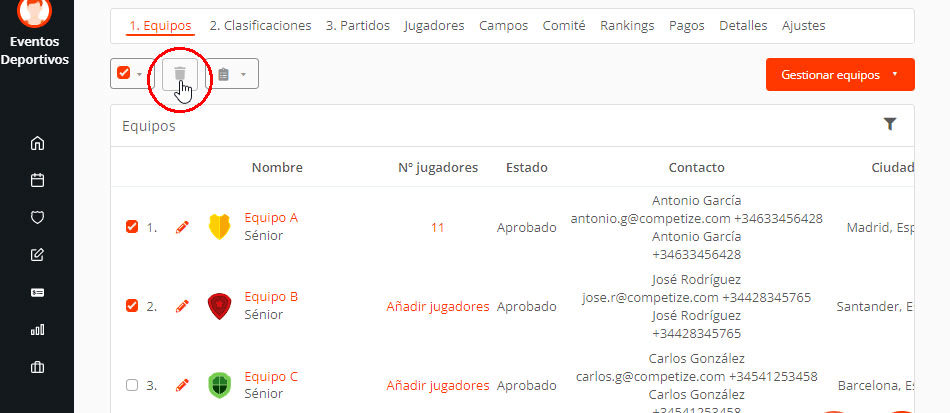 Eliminar equipos y jugadores del torneo al copiar competiciones