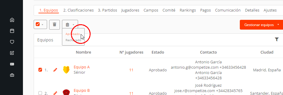 Eliminar equipos de tu torneo, liga o campeonato