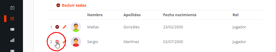 Eliminar jugadores del formulario de inscripción de una liga
