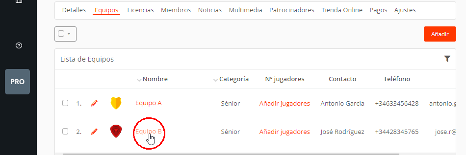 Equipos y clubes de fútbol, baloncesto, voleibol