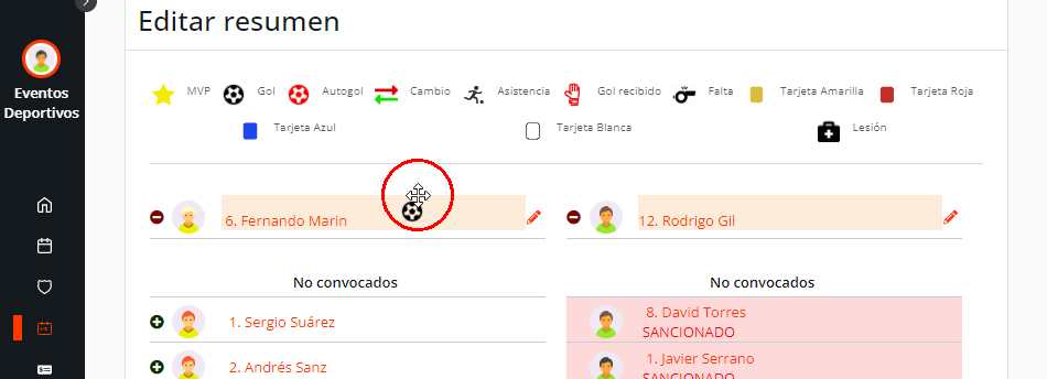Estadísticas personales de jugadores en alineaciones de partidos