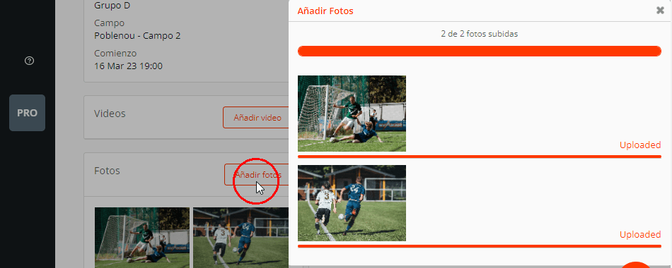 Fotos, imágenes, captura de partidos o fixtures