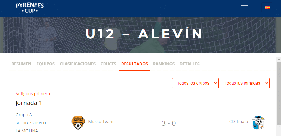 Integrar COMPETIZE con partidos y resultados en una página web