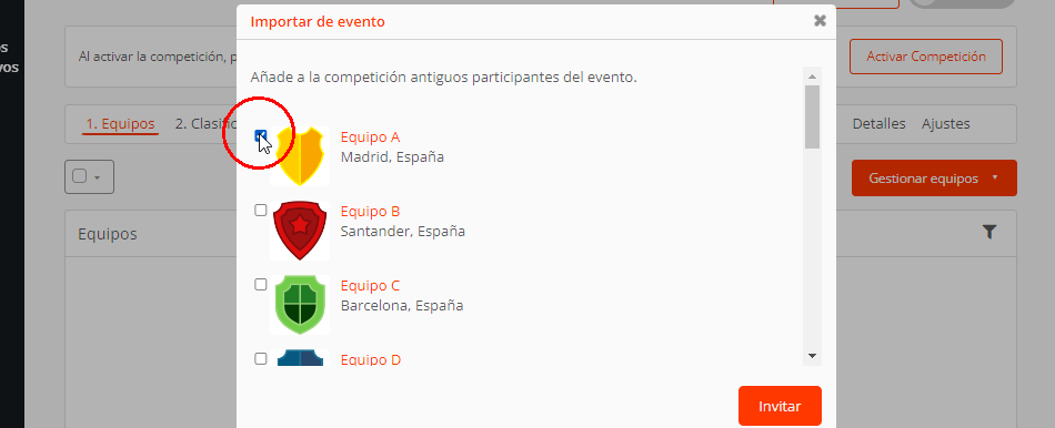 Invitar equipos de la temporada pasada del torneo