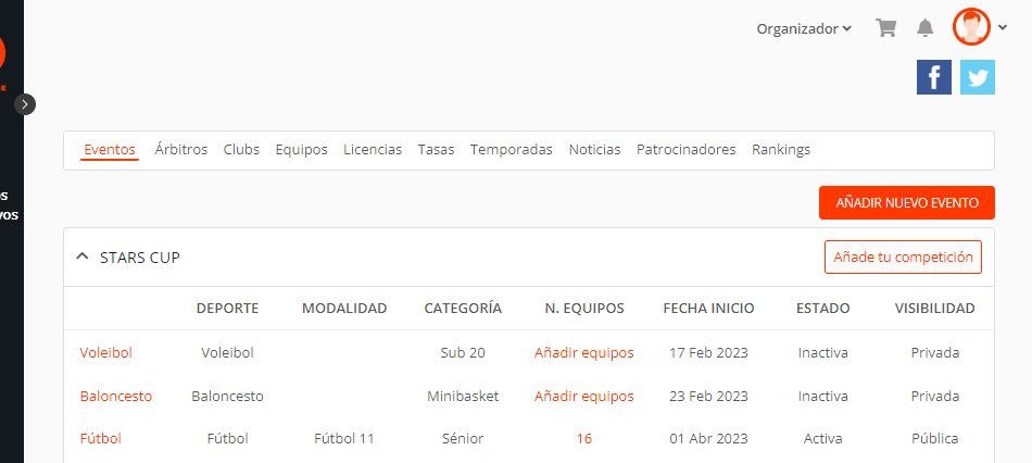 Listado de competiciones de fútbol, voleibol, baloncesto